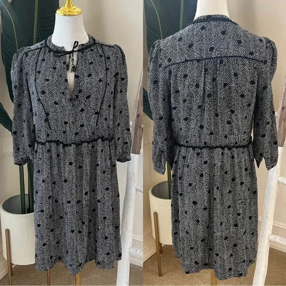 Maeve Black and White Long Sleeve Anthropologie Dress (Size: XS)